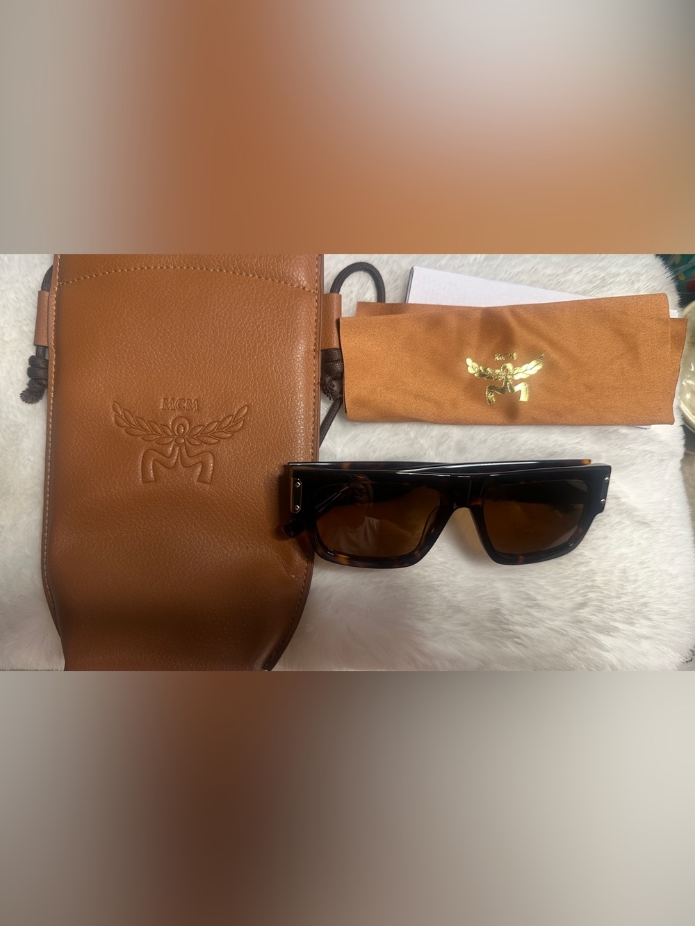 MCM Tortoiseshell Sunglasses with crossbody pouch